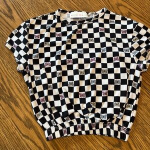 Glitter Girl Size 7 Checkerboard Butterfly Crop Tee - Black & White